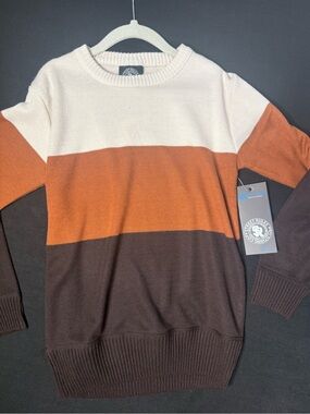 Street rules boys Three-Tone Crewneck Sweater - Brown/Cream/Orange size 8 NWT